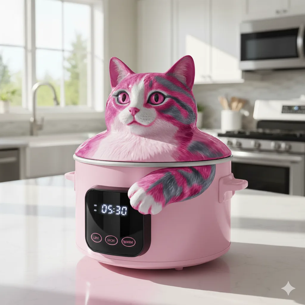 A playful cat-shaped pot, a fun Cat Cooker for the kitchen.