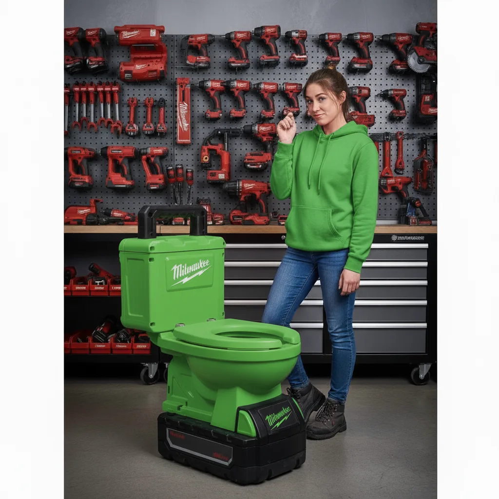 A power tool garage toilet installed in a well-organized and functional garage workshop.