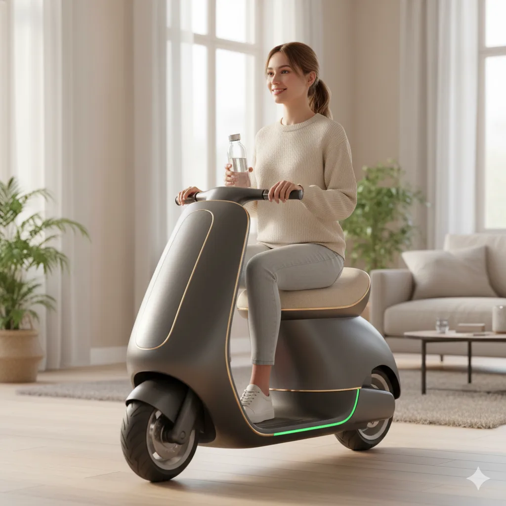 Close-up of the controls and seat of a riding vacuum cleaner.